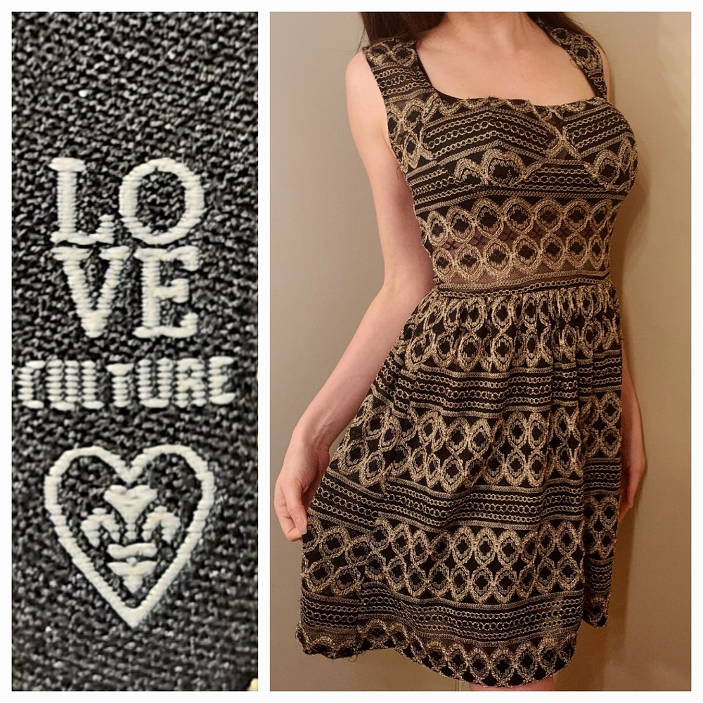 Gold and black semi sheer dress